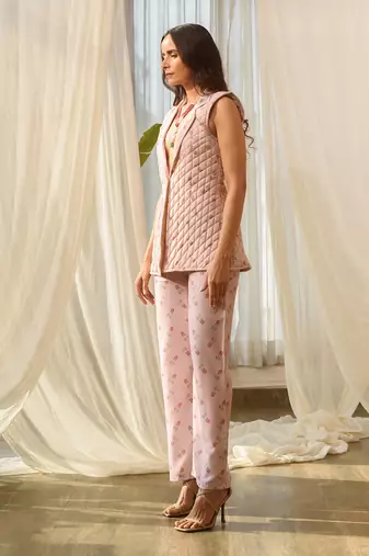 Rosey pink quilted pant suit