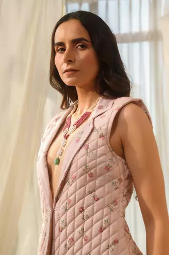 Rosey pink quilted pant suit