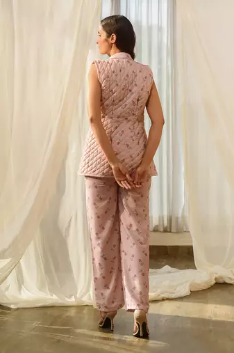 Rosey pink quilted pant suit
