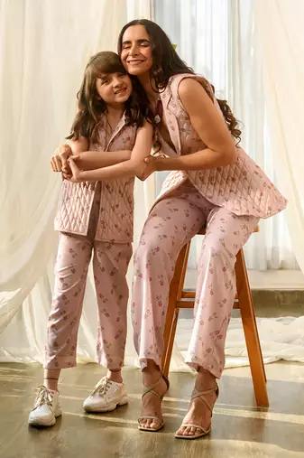 Rosey pink quilted pant suit