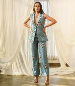 Dusty teal quilted pant suit