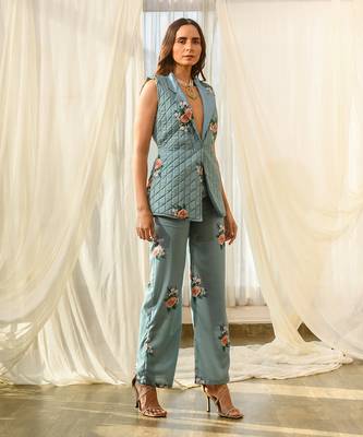 Dusty teal quilted pant suit 2