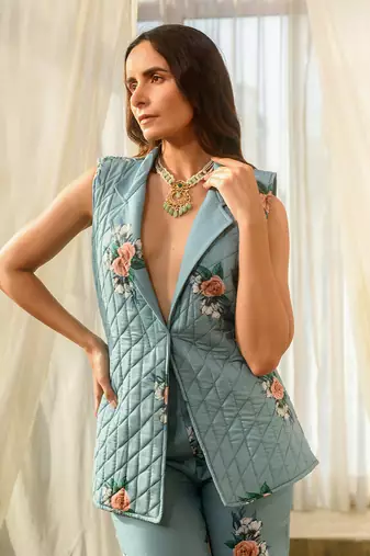 Dusty teal quilted pant suit