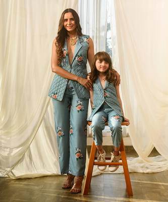 Dusty teal quilted pant suit 5