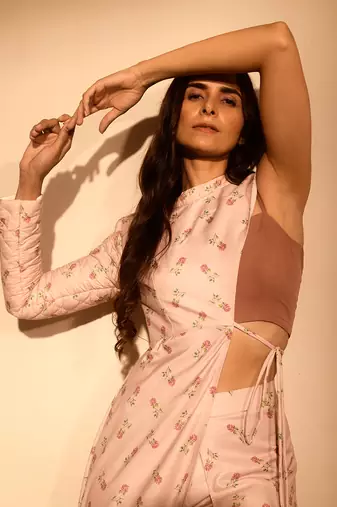 Rosey pink half kurta, bralette & dhoti pants
