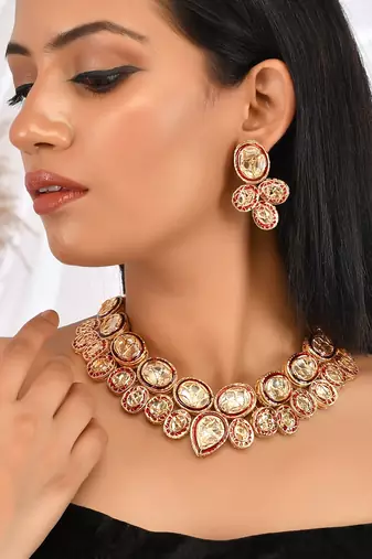 Thewa kundan meena jewellery set