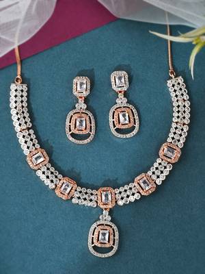 Rose gold american diamond jewellery set 1
