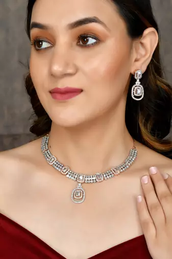 Rose gold american diamond jewellery set