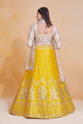 Amazing Yellow Mirror Work Lehenga Choli For Women Wedding Party Wear Lengha Choli 3