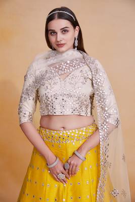 Amazing Yellow Mirror Work Lehenga Choli For Women Wedding Party Wear Lengha Choli 4
