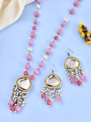 Pink beads kundan jewellery set for women 1