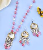 Pink beads kundan jewellery set for women