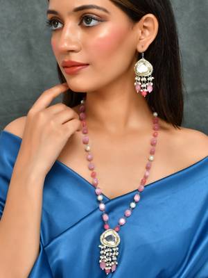 Pink beads kundan jewellery set for women 2