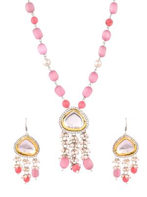 Pink beads kundan jewellery set for women 3