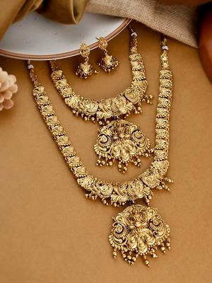 Gold plated heavy long temple jewellery set 1