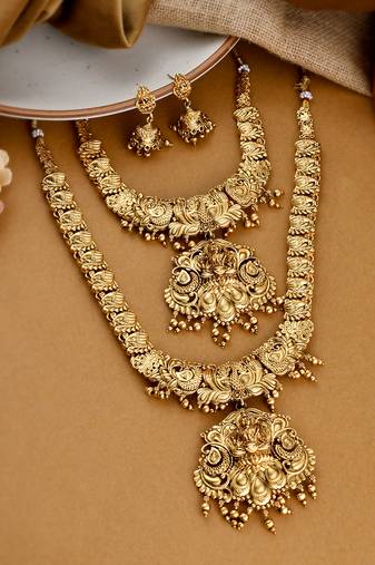 Gold plated heavy long temple jewellery set