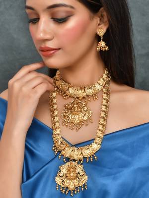 Gold plated heavy long temple jewellery set 2