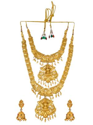 Gold plated heavy long temple jewellery set 3