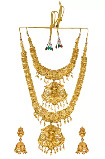 Gold plated heavy long temple jewellery set
