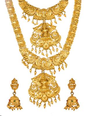 Gold plated heavy long temple jewellery set 4