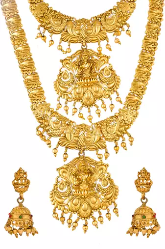 Gold plated heavy long temple jewellery set
