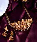 South indian pink green stone temple jewellery set