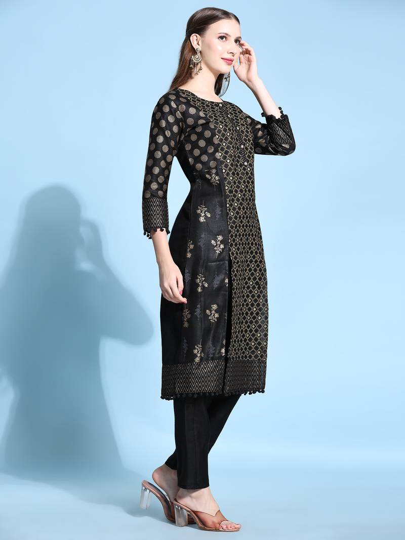 Modestouze Attires Women's Gold And Pigment Printed Cotton Kurta And Pant Set (Rani) (MAK29BUTTI)