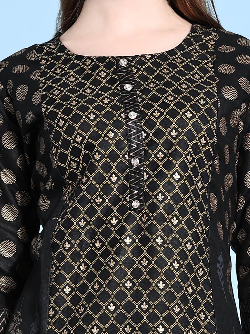 Modestouze Attires Women's Gold And Pigment Printed Cotton Kurta And Pant Set (Rani) (MAK29BUTTI)