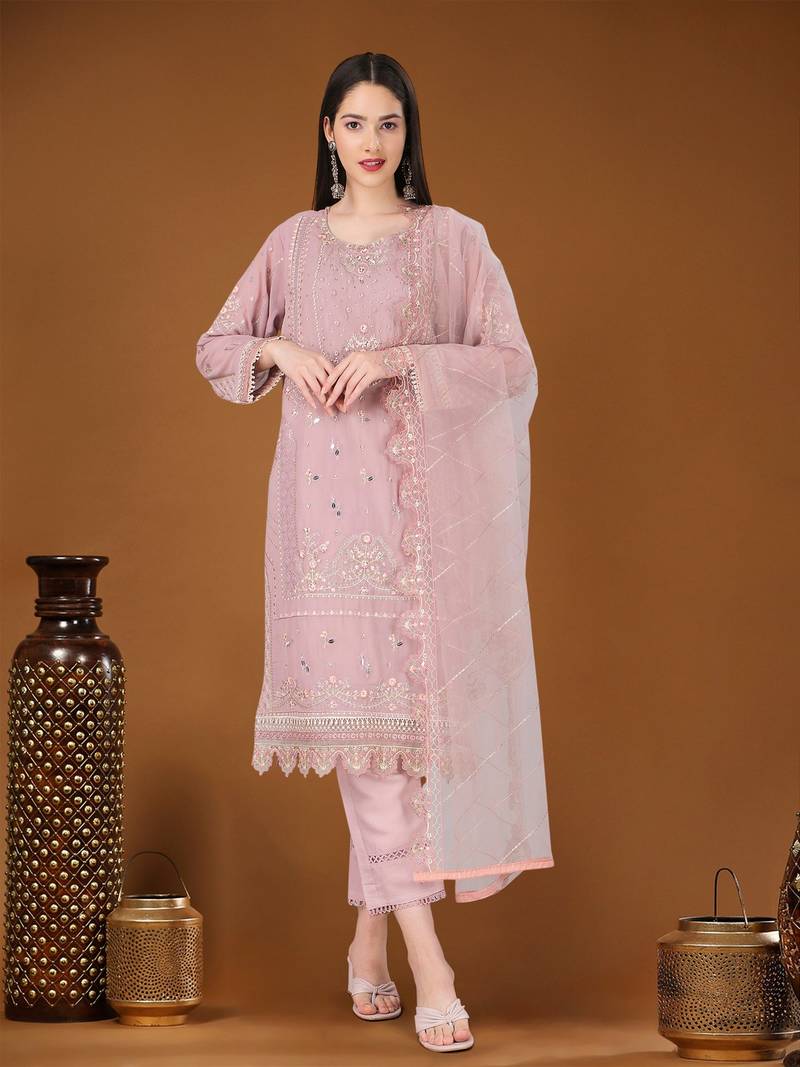 Pink Faux_Georgette Designer Heavy Traditional Wear Salwar Suit