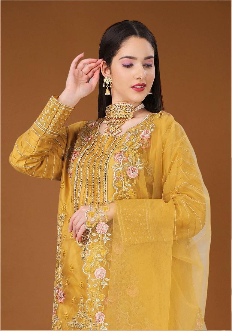 Yellow & Heavy_Organza Designer Heavy Traditional Wear Salwar Suit