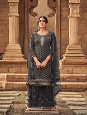 Grey & Faux_Georgette Designer Heavy Traditional Wear Salwar Suit 1