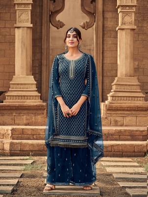 Teal & Faux_Georgette Designer Heavy Traditional Wear Salwar Suit 1