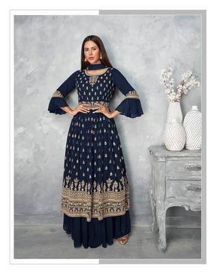Navy Blue & Faux_Georgette Designer Heavy Traditional Wear Salwar Suit 1