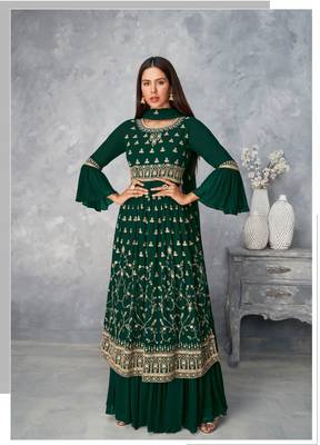 Green & Faux_Georgette Designer Heavy Traditional Wear Salwar Suit 1