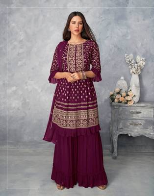 Purple & Faux_Georgette Designer Heavy Traditional Wear Salwar Suit 1