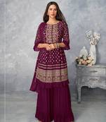 Purple & Faux_Georgette Designer Heavy Traditional Wear Salwar Suit