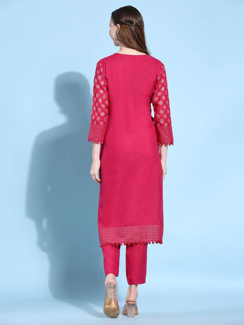 Women's Gold And Pigment Printed Cotton Kurta And Pant Set (Rani) (MAK29BUTTI)