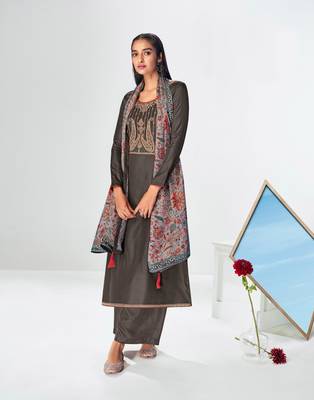 Dark Grey & Premium_Silk Designer Heavy Traditional Wear Salwar Suit 1