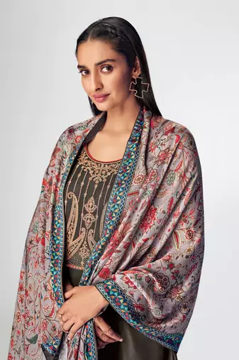Dark Grey & Premium_Silk Designer Heavy Traditional Wear Salwar Suit