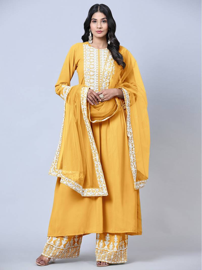 Yellow & Faux_Georgette Designer Heavy Traditional Wear Salwar Suit