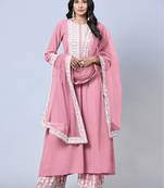 Pink & Faux_Georgette Designer Heavy Traditional Wear Salwar Suit