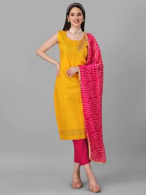 Pink & Chanderi Cotton  Designer Heavy Traditional Wear Salwar Suit 1