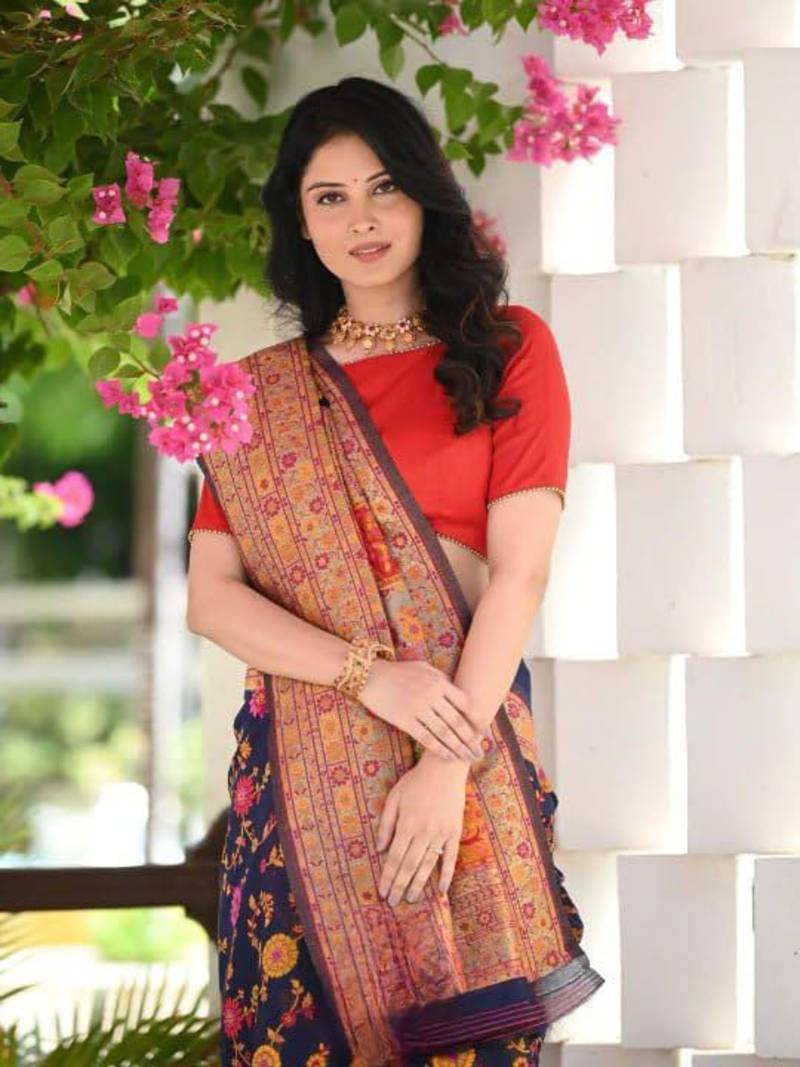 Blue Colour Pashmina Silk Saree