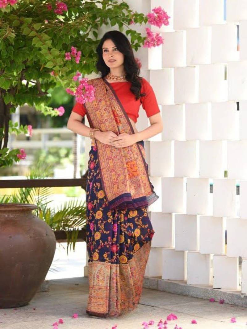 Blue Colour Pashmina Silk Saree