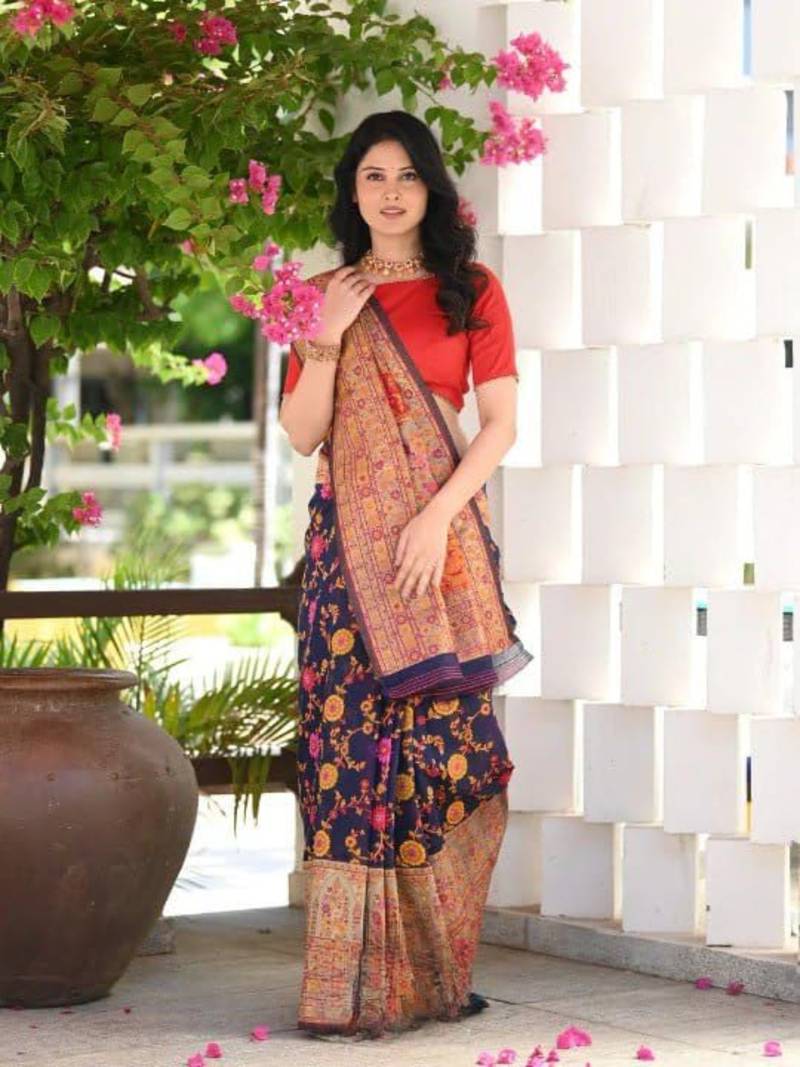 Blue Colour Pashmina Silk Saree