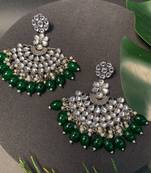 Navratri Ethnic Stylish Silver Oxidised Kundan Pearl Chandbali Earrings For Women And Girls 