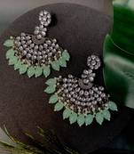 Navratri Ethnic Stylish Silver Oxidised Kundan Pearl Chandbali Earrings For Women And Girls 
