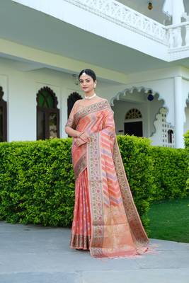 Pure Organza Saree with 7-Color Yarn & Zari Weaving: A Luxurious Blend of Tradition & Elegance 3