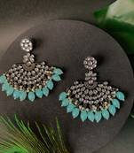 Navratri Ethnic Stylish Silver Oxidised Kundan Pearl Chandbali Earrings For Women And Girls 
