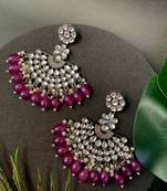 Navratri Ethnic Stylish Silver Oxidised Kundan Pearl Chandbali Earrings For Women And Girls 